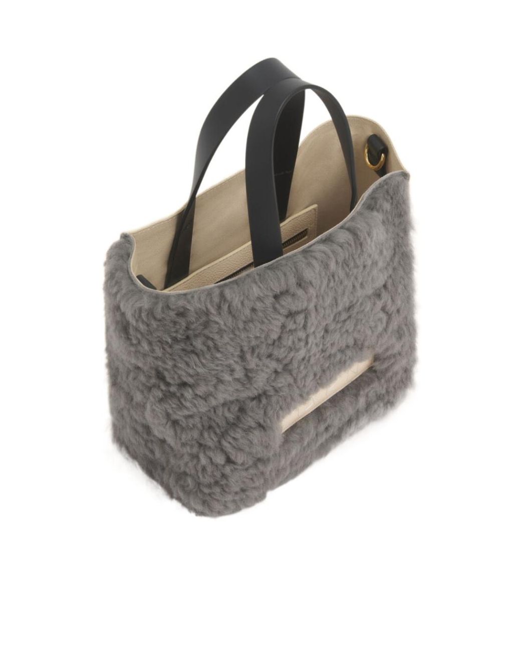 Marni Gray Logo Detailed Shearling Tote Bag