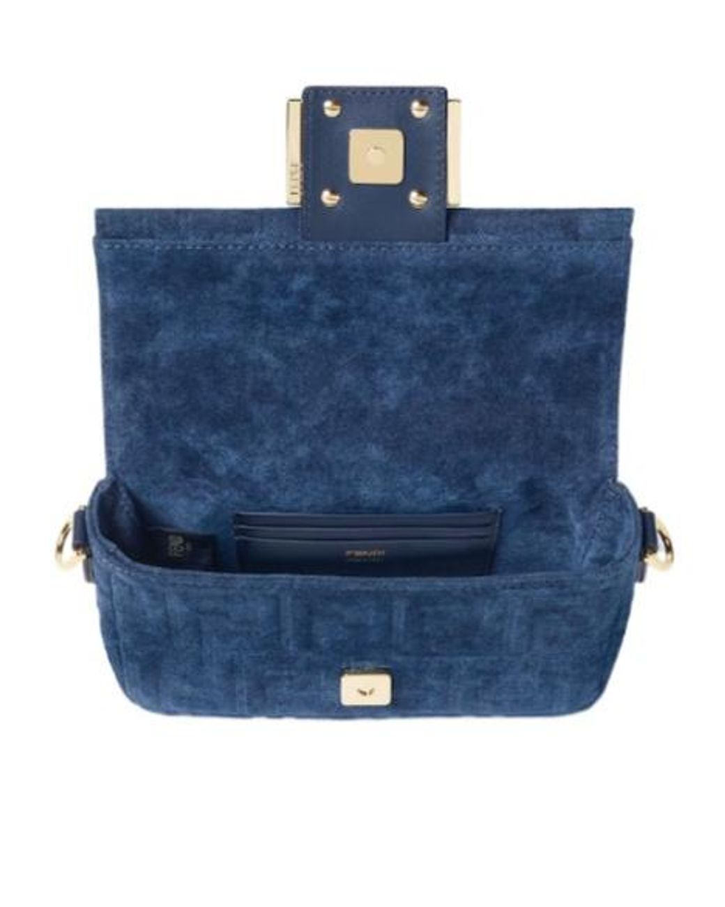 Fendi Blue Baguette Mini Flocked Ff Denim Bag