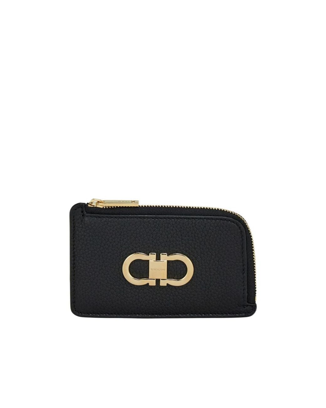 Ferragamo Black Gancini Hammered Card Holder
