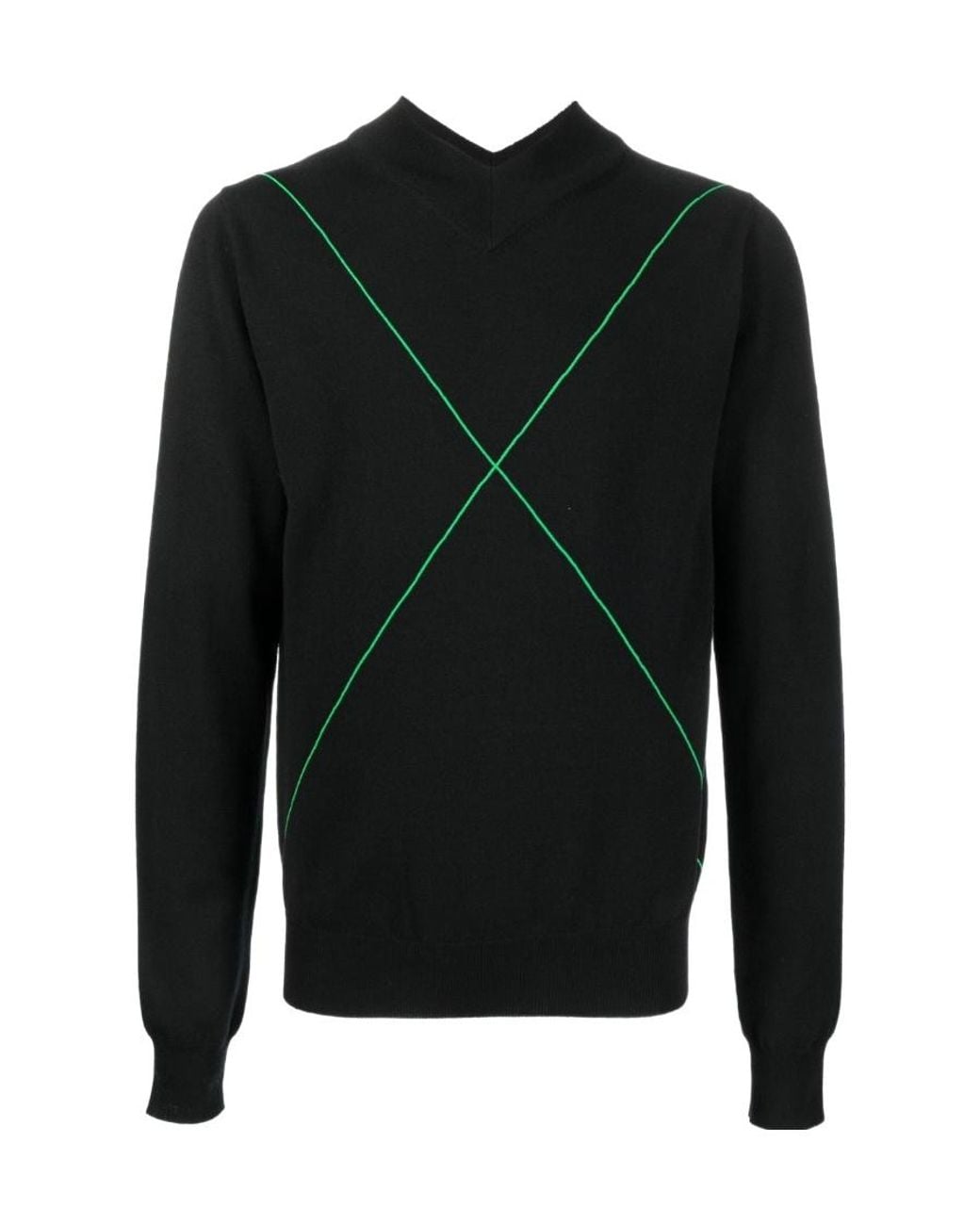 Bottega Veneta Black Contrast-Stitch V-Neck Knitted Jumper for men