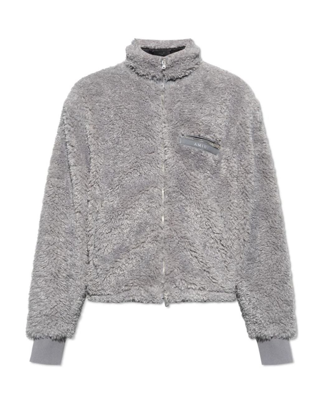 Amiri Gray Logo-Print Faux-Fur Jacket for men