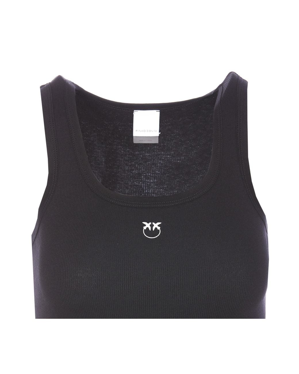 Pinko Black Logo Detailed Ribbed Tank Top