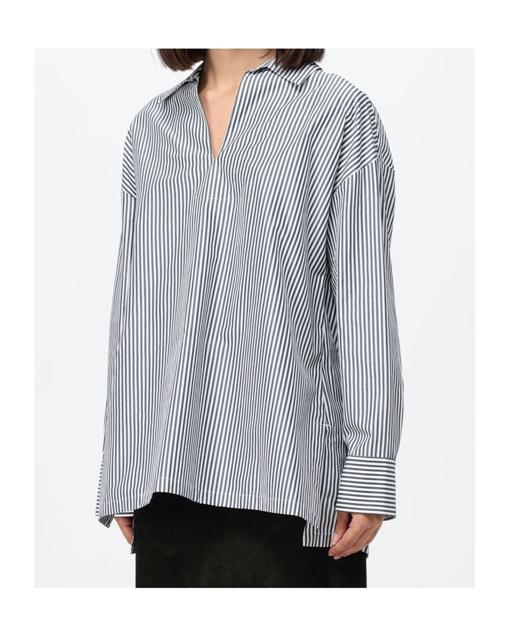 Max Mara Blue Cotton Poplin Stripe Blouse