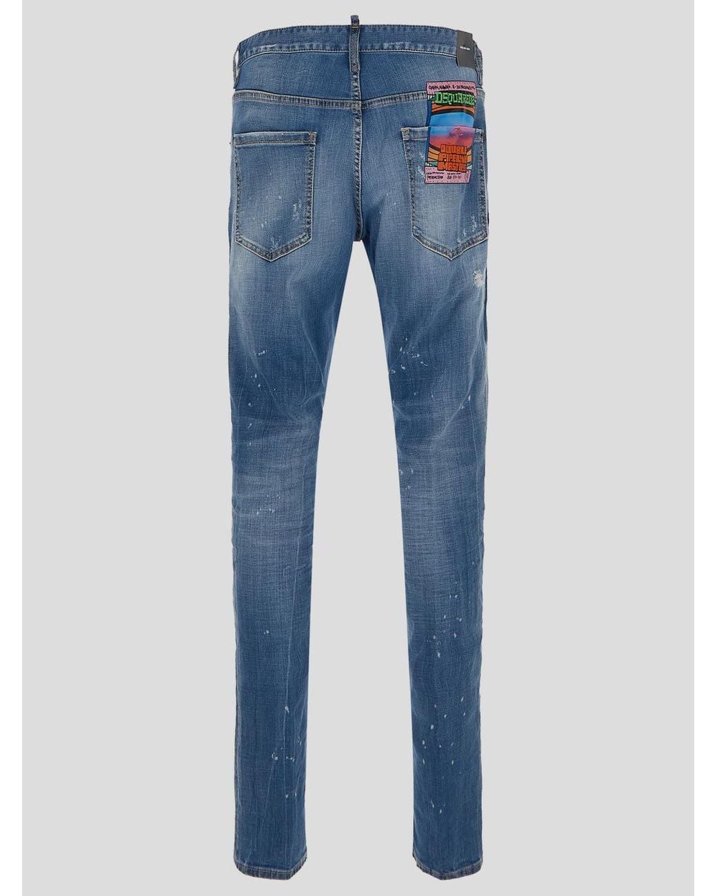 DSquared² Blue Distressed Washed Skater Jeans for men