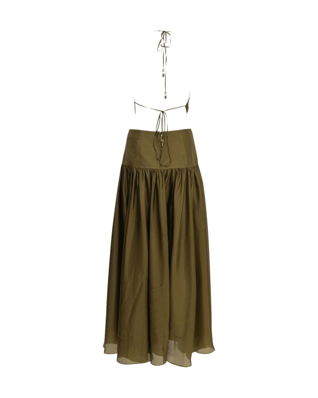 Zimmermann Green Indra Plunge Halter Maxi Dress