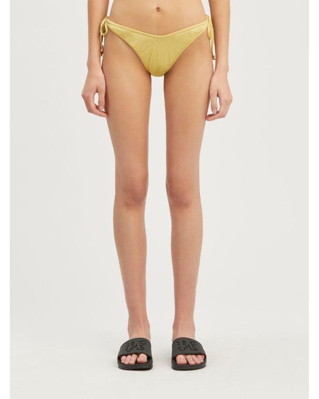 Palm Angels Yellow Glitter Side-Tie Bikini Bottoms