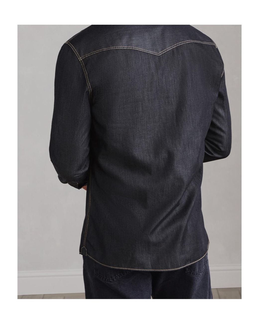 Brunello Cucinelli Black Lightweight Denim Western Shirt for men