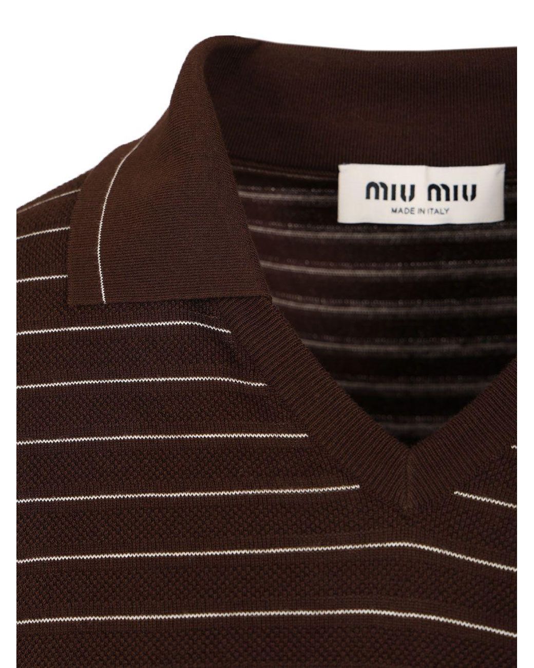Miu Miu Brown Striped V-Neck Knitwear