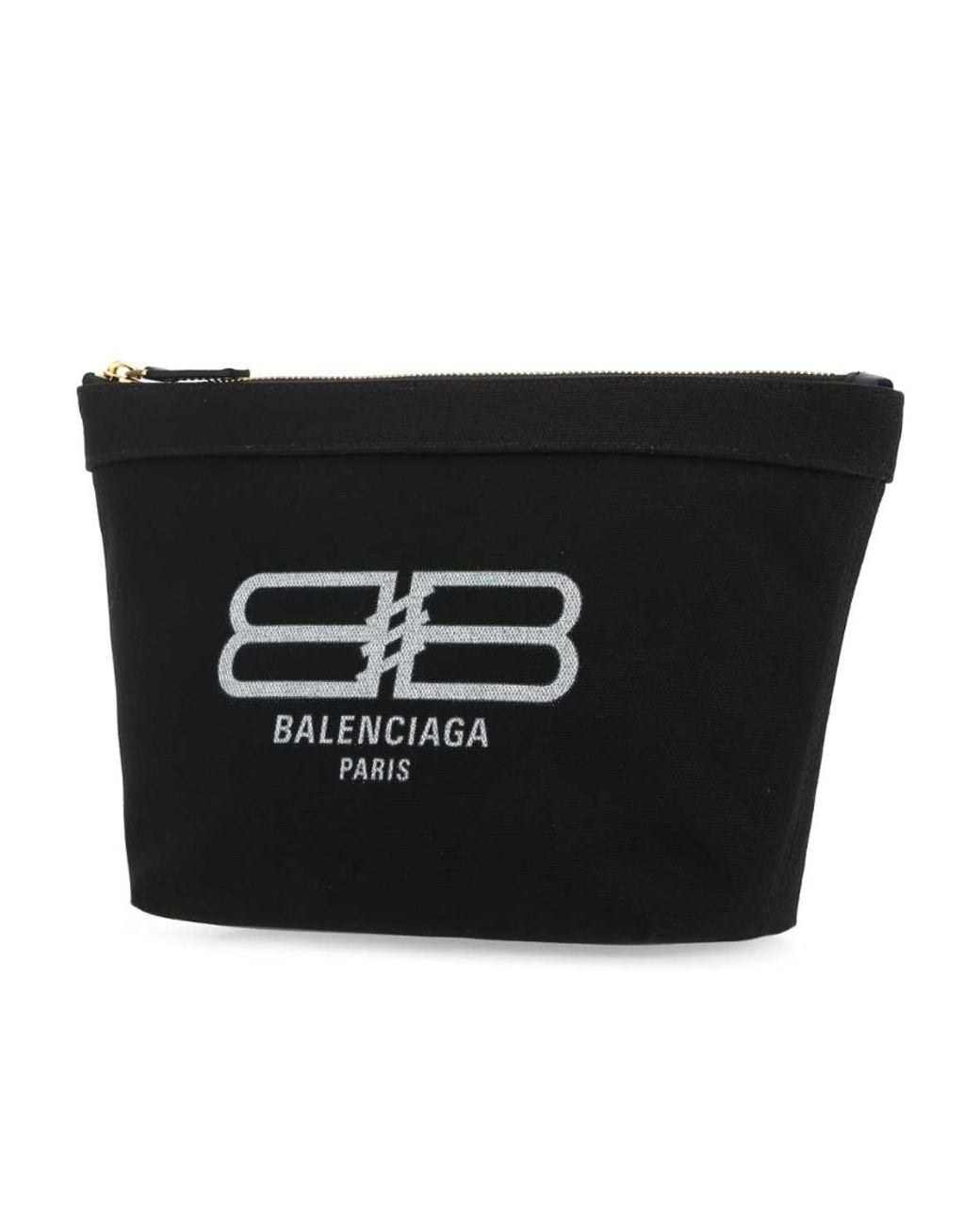 Balenciaga Black Logo-Print Cotton Makeup Bag