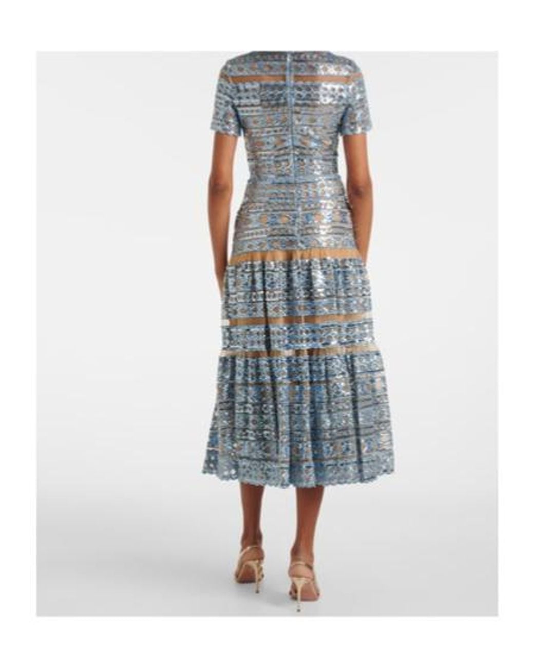 Elie Saab Blue Embroidered Tulle Maxi Dress