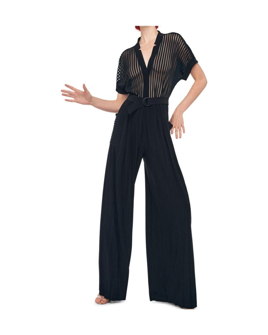 Norma Kamali Blue Belted Striped Jumpsuit