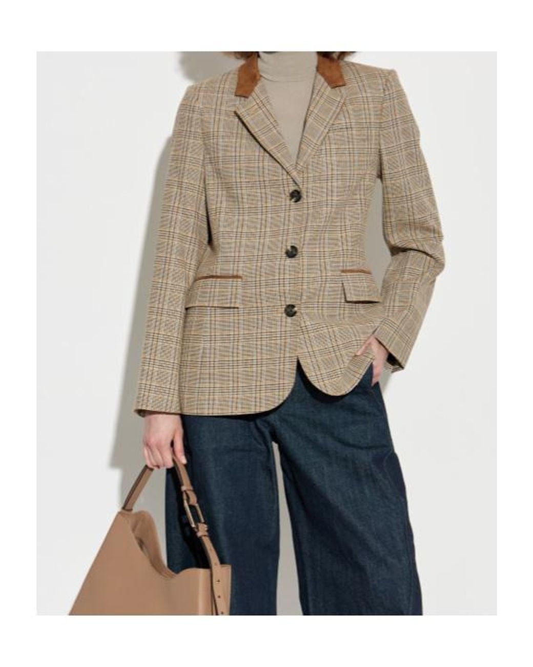 Rag & Bone Natural Checked Suede-Trimmed Jacket