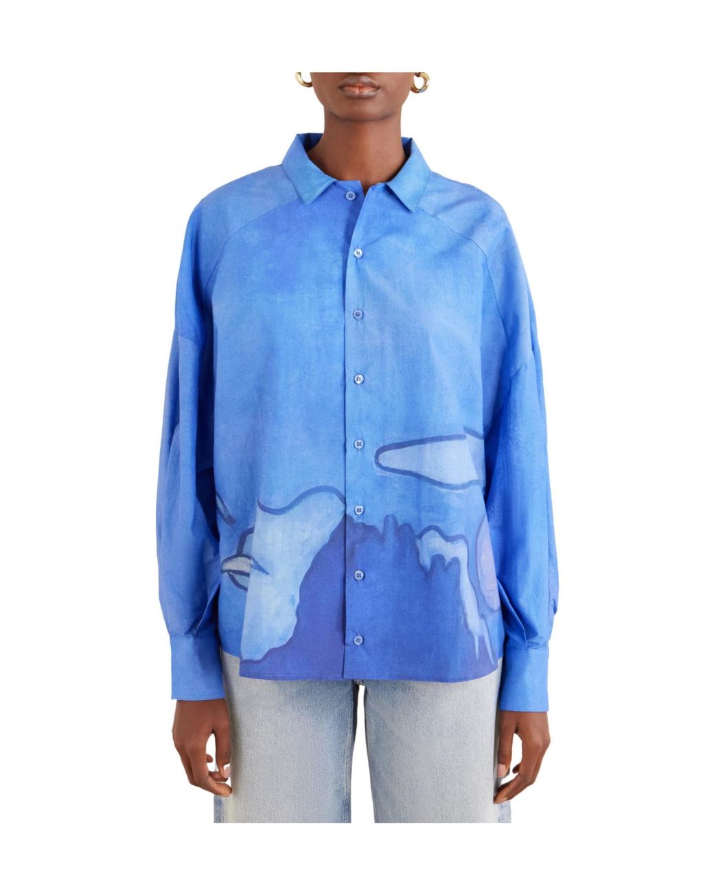 Donde Esteban Blue Printed Silk Shirt