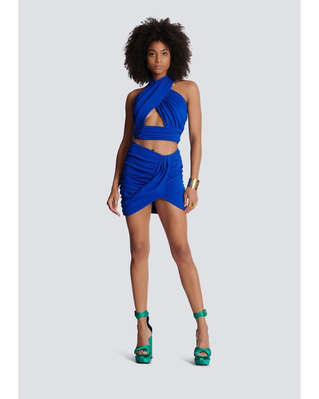 Balmain Blue Draped Jersey Skirt