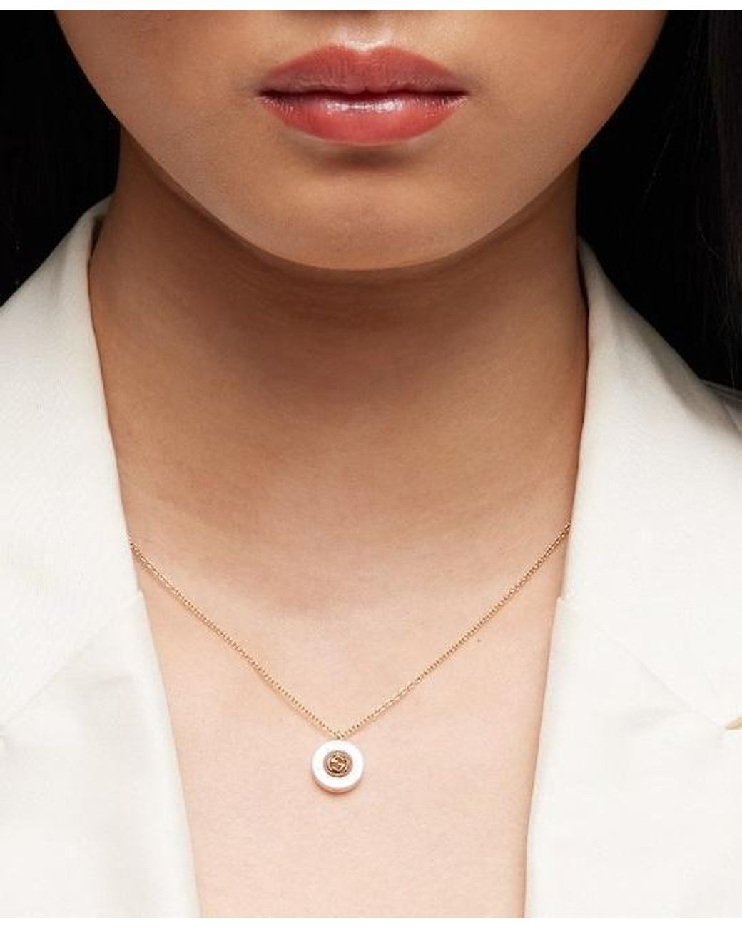 Gucci White Interlocking Pendant Necklace