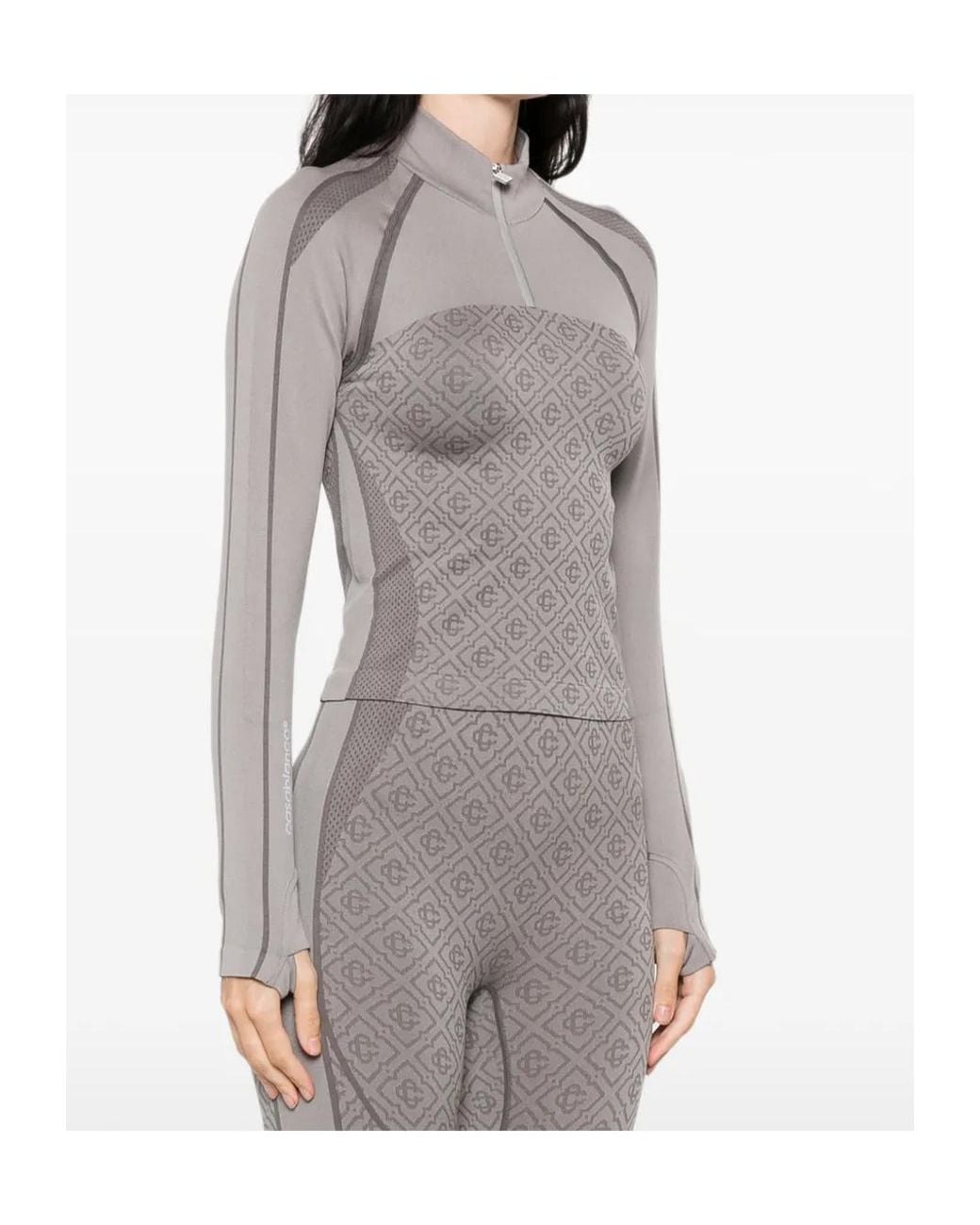 Casablanca Gray Monogram Half-Zip Performance Top