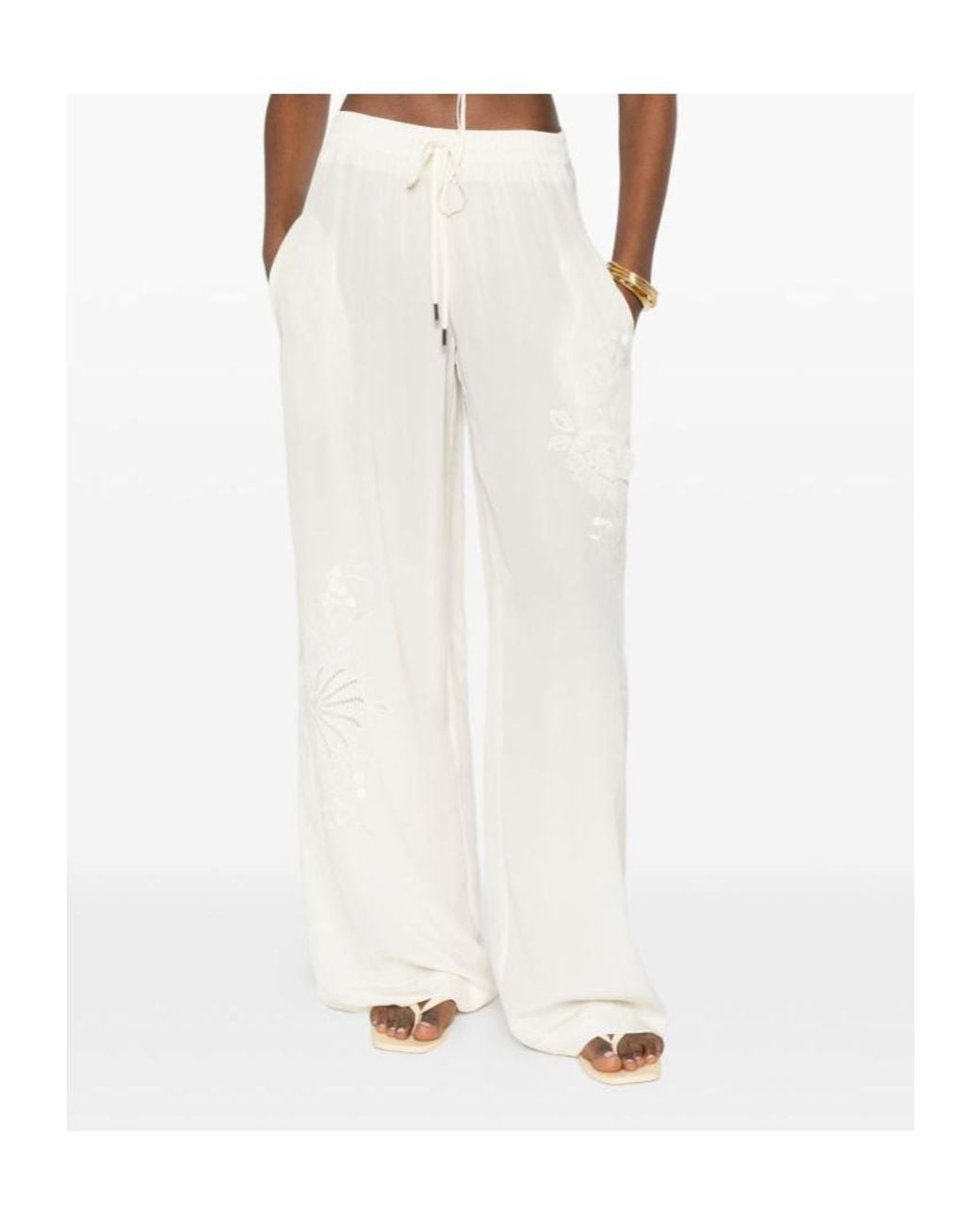 Ermanno Scervino White Floral-Embroidered Trousers