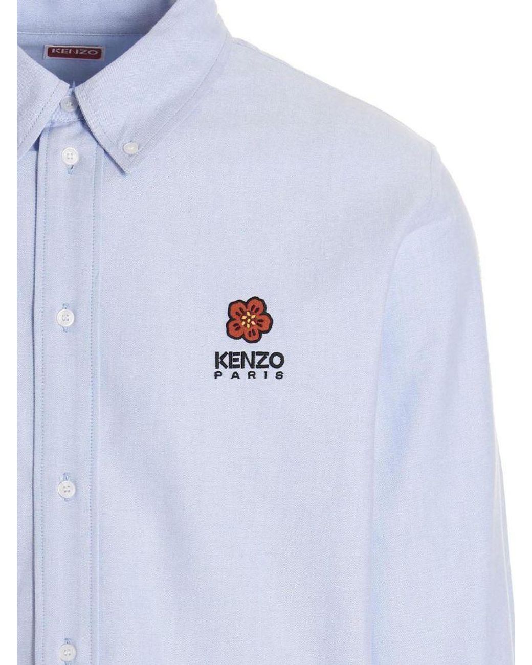 KENZO Blue Boke Flower Logo Embroidered Buttoned Shirt for men