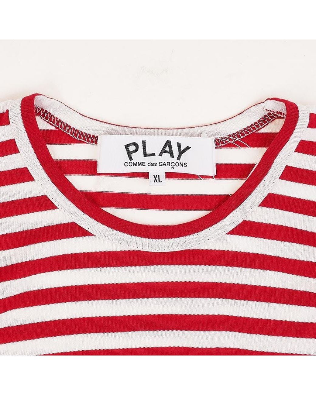 COMME DES GARÇONS PLAY Red Round Collar Striped T-Shirt