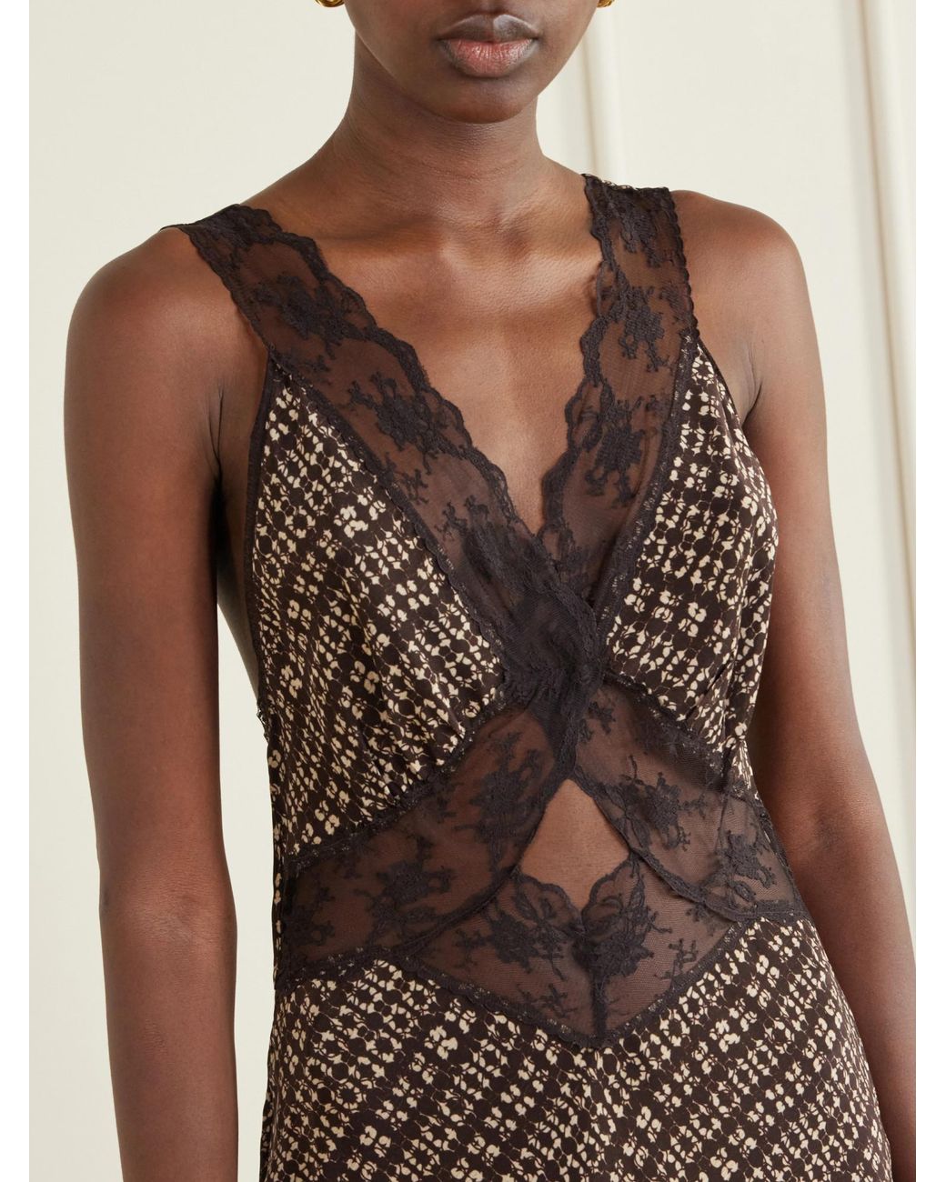 Sir Brown Astrid Satin And Lace Cut-Out Dress