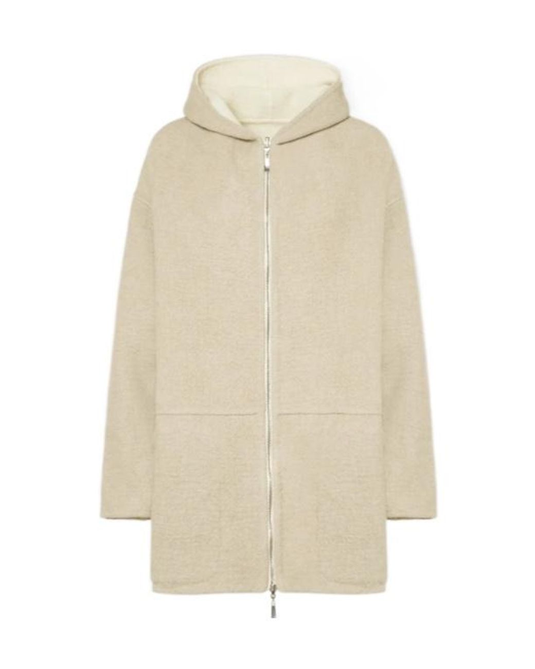 Malo White Zip-Up Hooded Coat