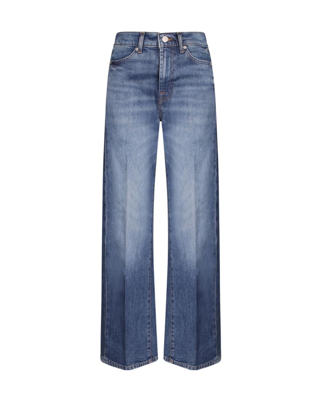 7 For All Mankind Blue Logo Patch Wide Leg Jeans