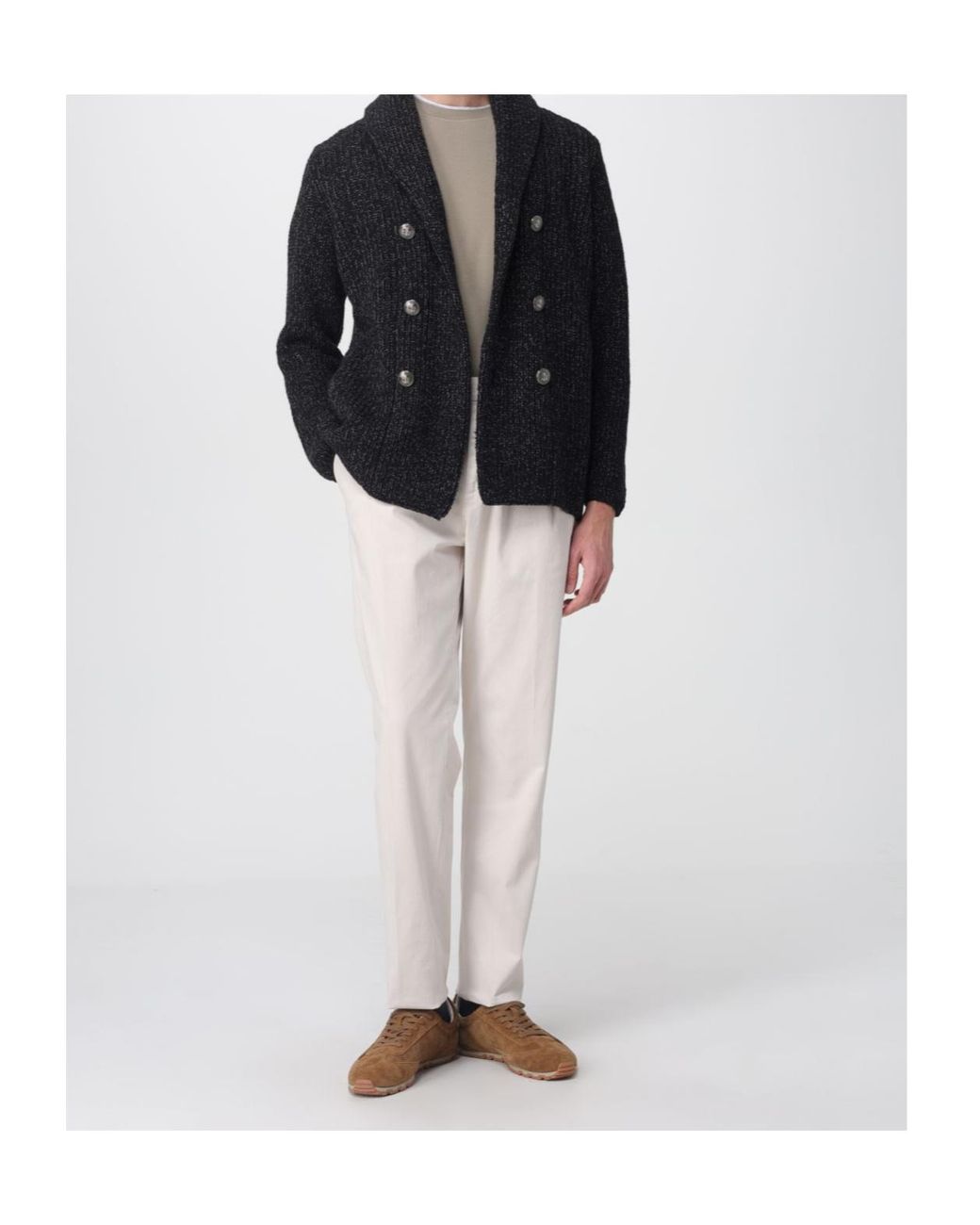 Brunello Cucinelli Black Long-Sleeved Double-Breasted Cardigan for men