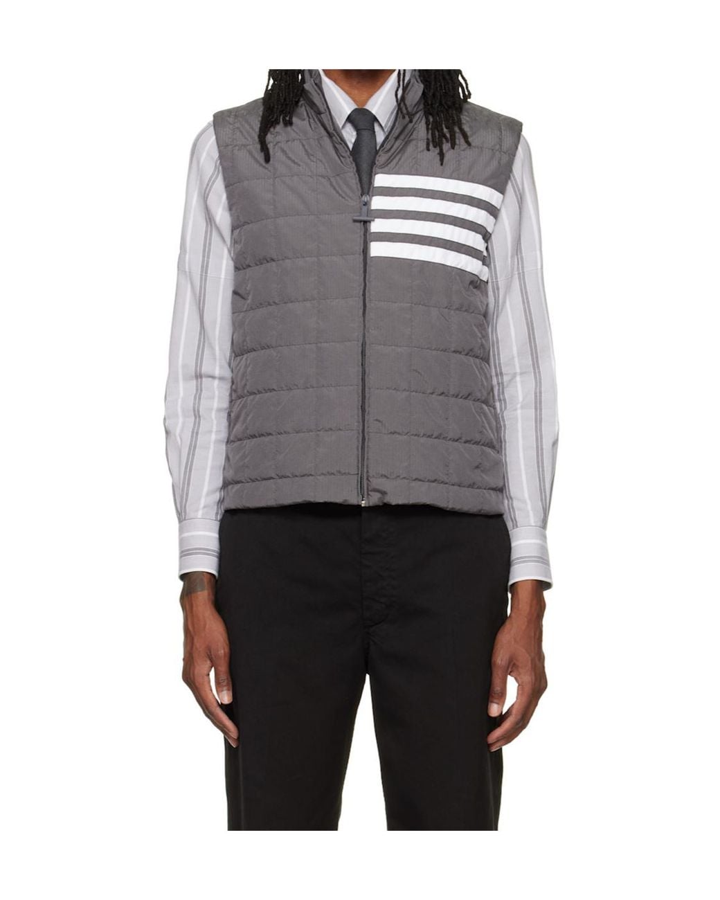 Thom Browne Gray 4-Bar Ripstop Quilted Vest for men