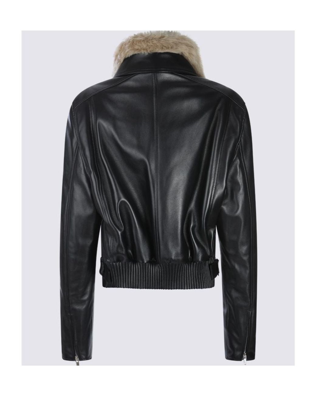 Phoebe Philo Black Cropped Leather Bomber Jacket
