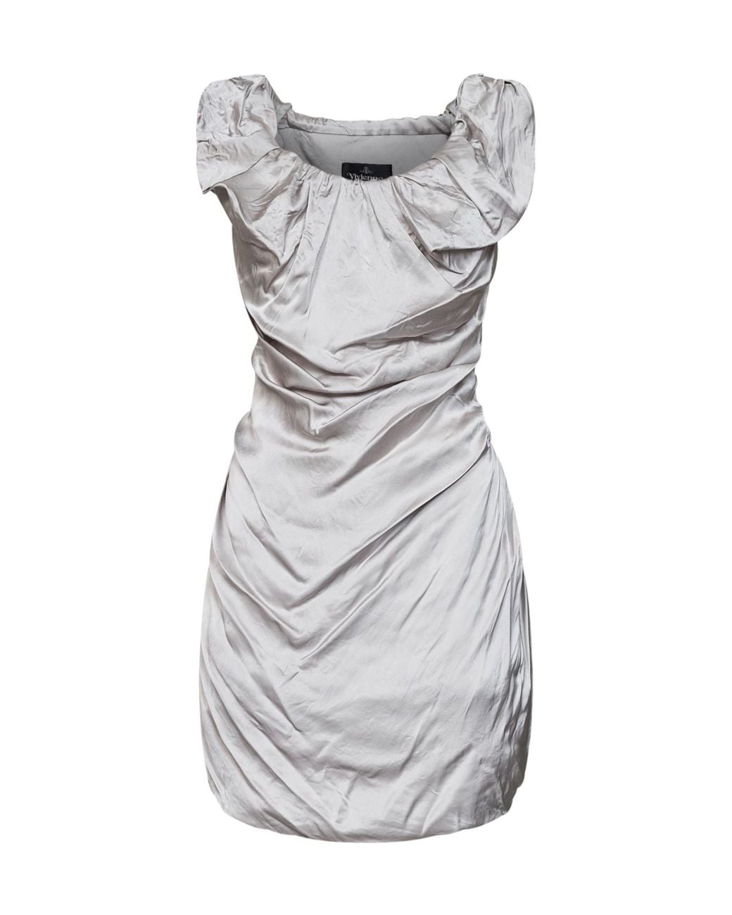 Vivienne Westwood Gray Mother-Of-Pearl Viscose Satin Twisted Ginnie Mini Dress