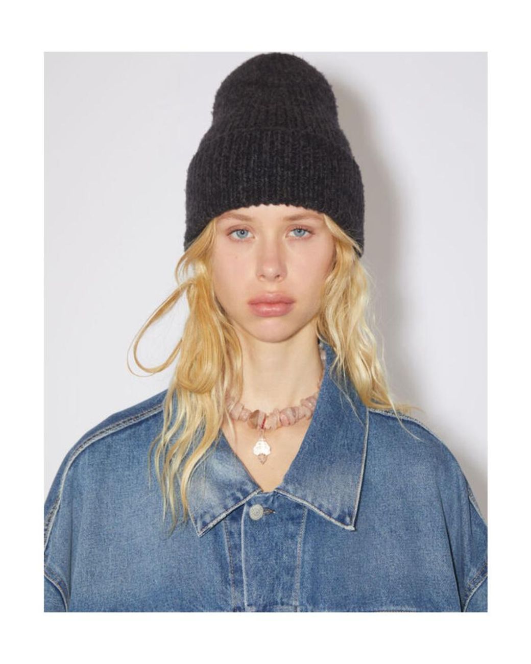 Acne Blue Ribbed Knit Beanie Hat for men