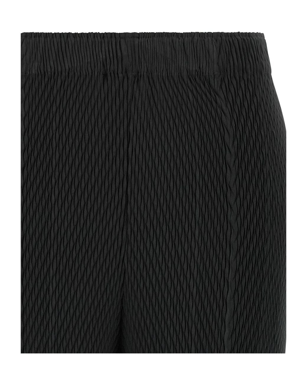 Issey Miyake Black Plissé-Effect Cropped Trousers