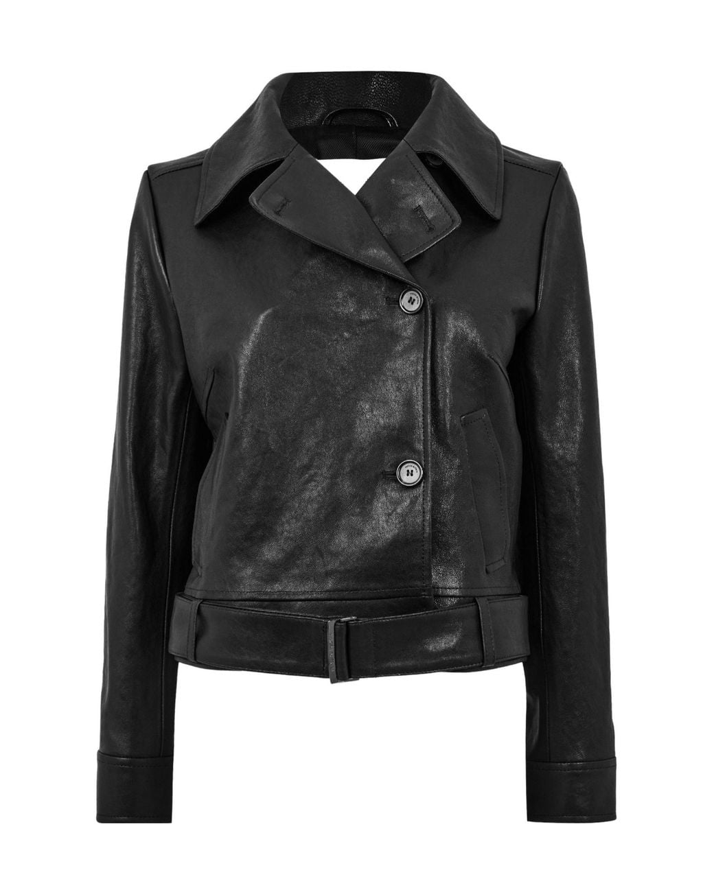 Magda Butrym Black Collared Cropped Leather Jacket