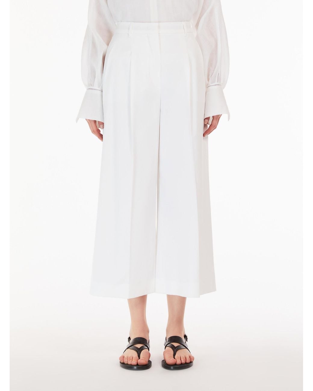 Max Mara White Stretch Cotton Casual Pants