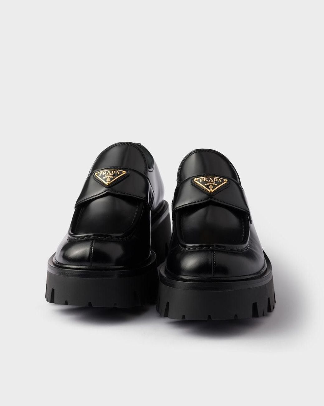 Prada Black Logo Plaque Slip-On Loafers