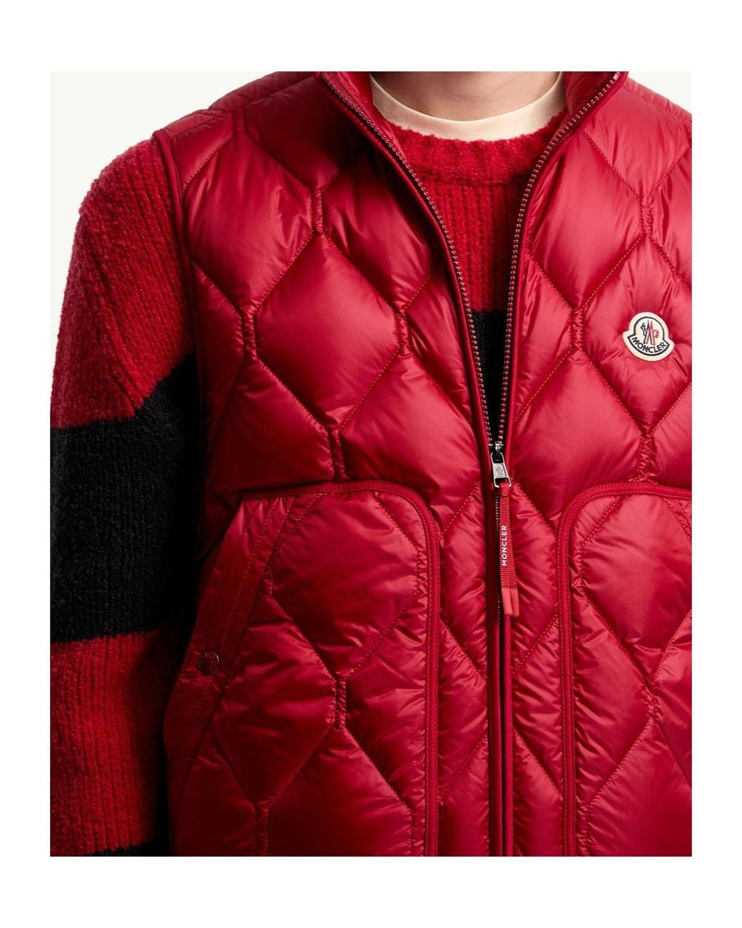 Moncler Red Erelia Zip-Up Diamond Quilted Gilet for men
