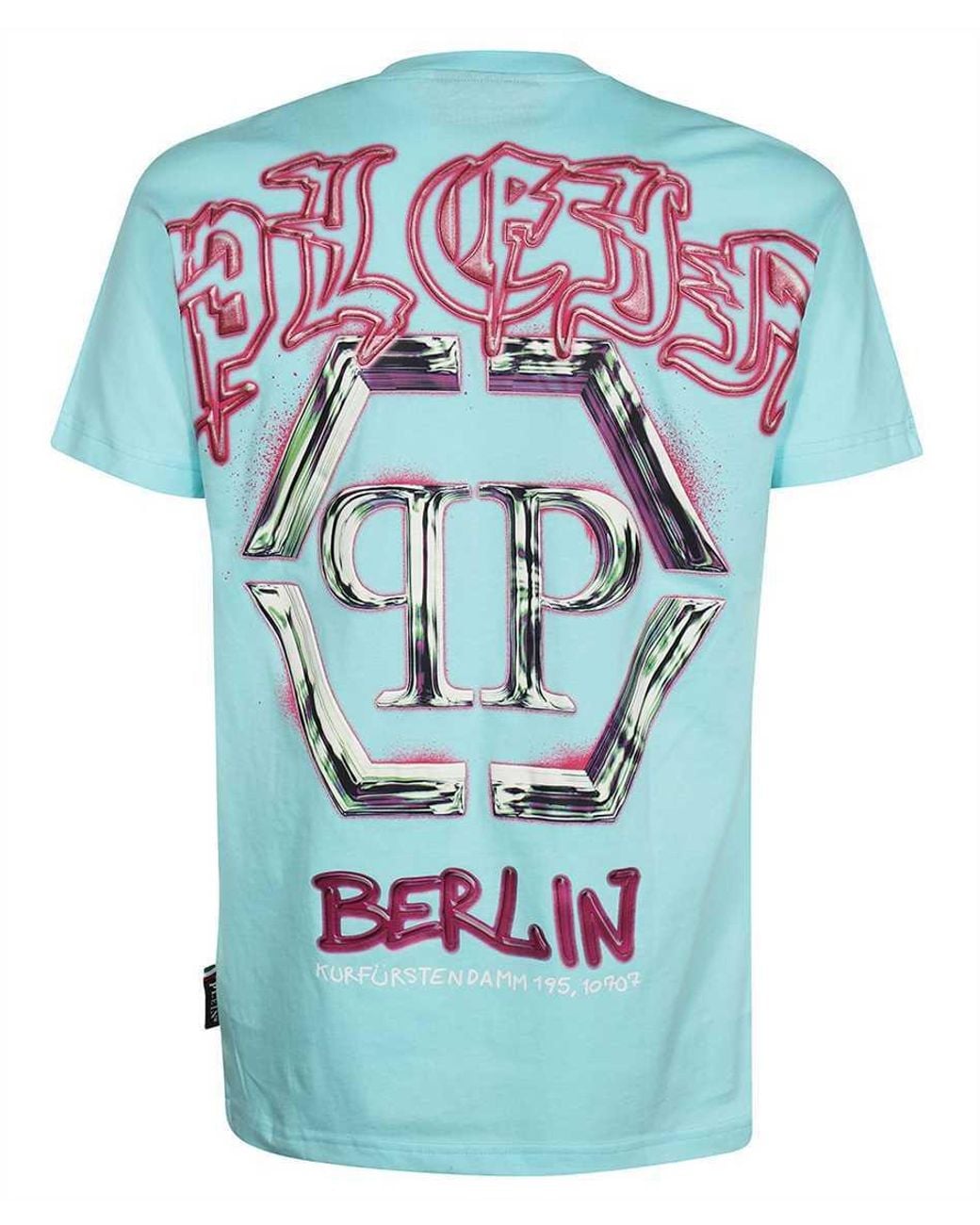 Philipp Plein Blue T-Shirt With Round Neck And Short Sleeves for men