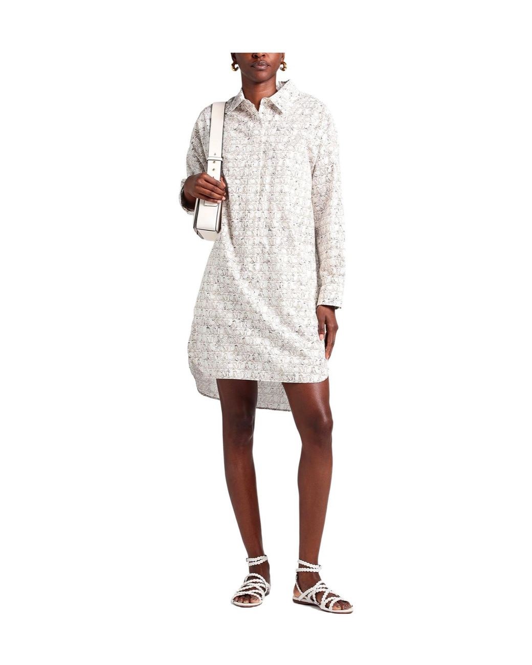 Max Mara White Colorful Long-Sleeve Shirt Dress