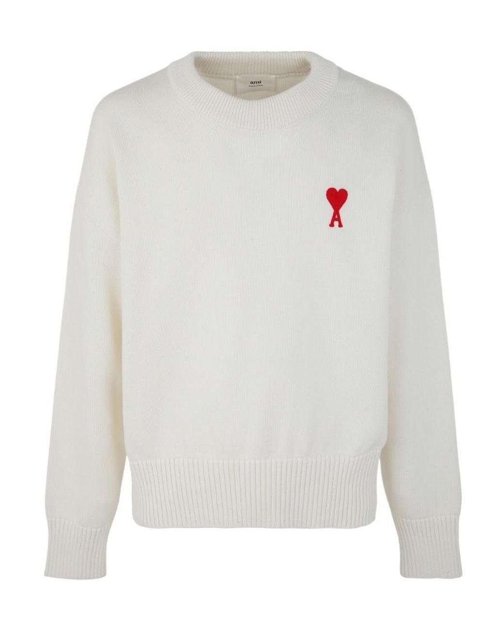 AMI White Ami De Coeur Intarsia-Logo Jumper for men