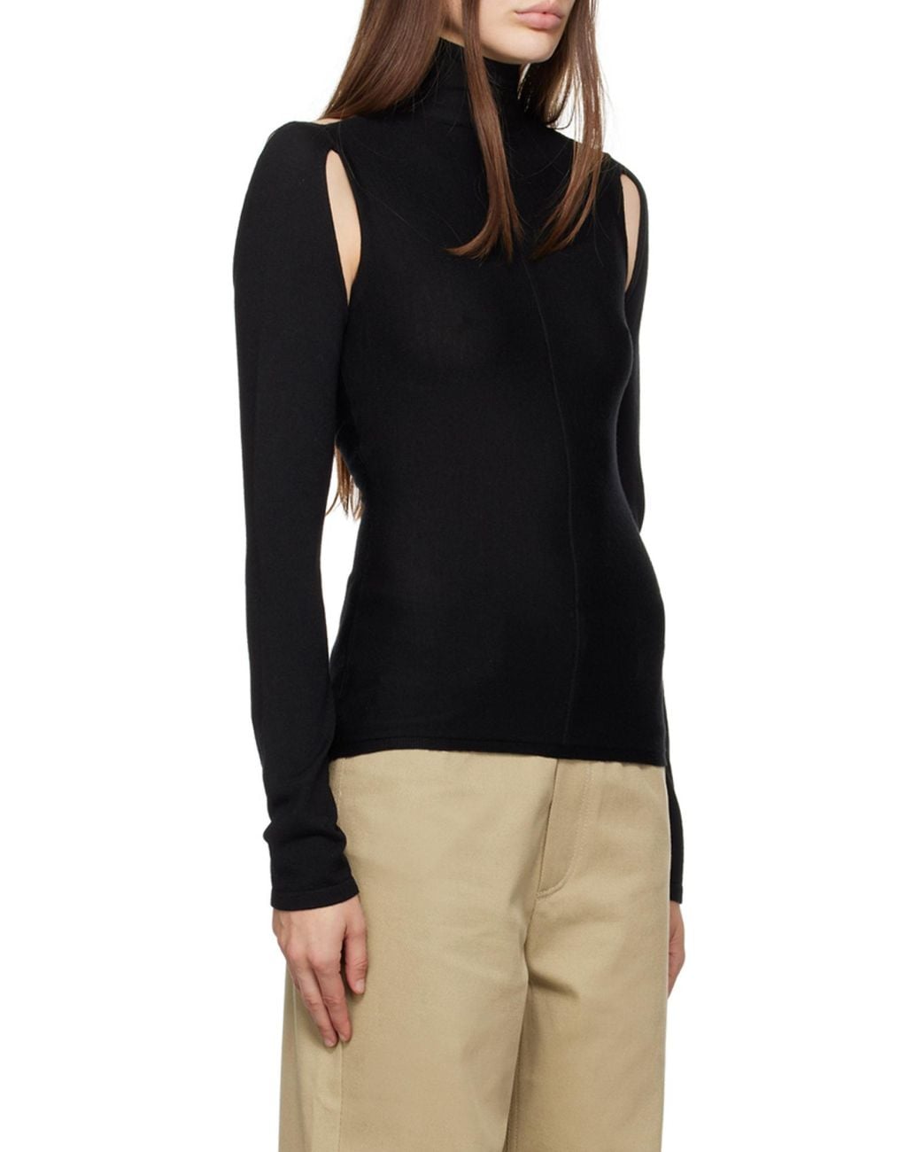 Khaite Black Turtleneck Cut-Out Detailed Top