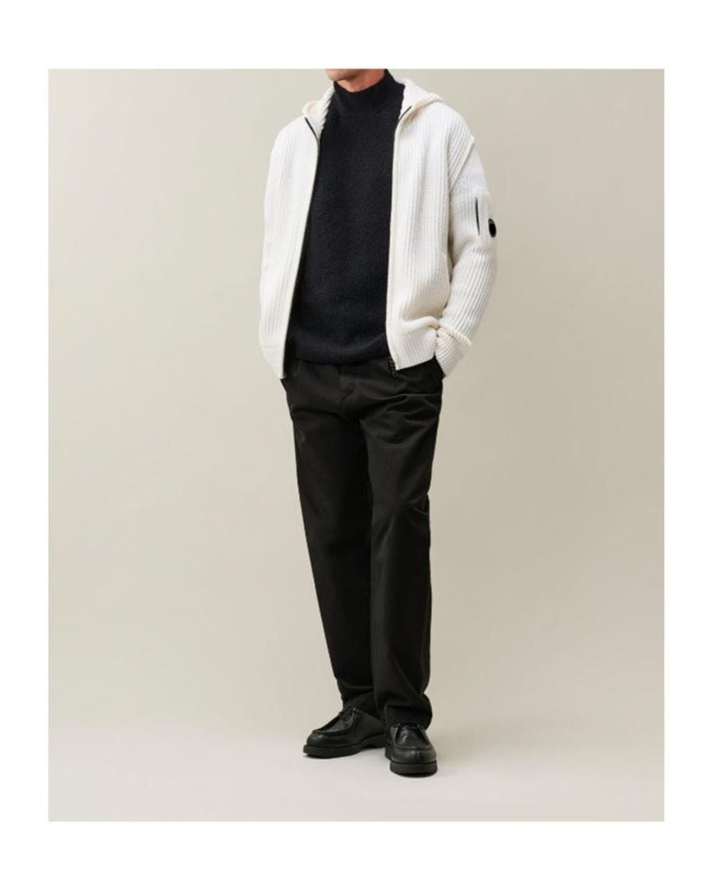 C P Company Gray Lambswool Hooded Lens Zip Sweater for men