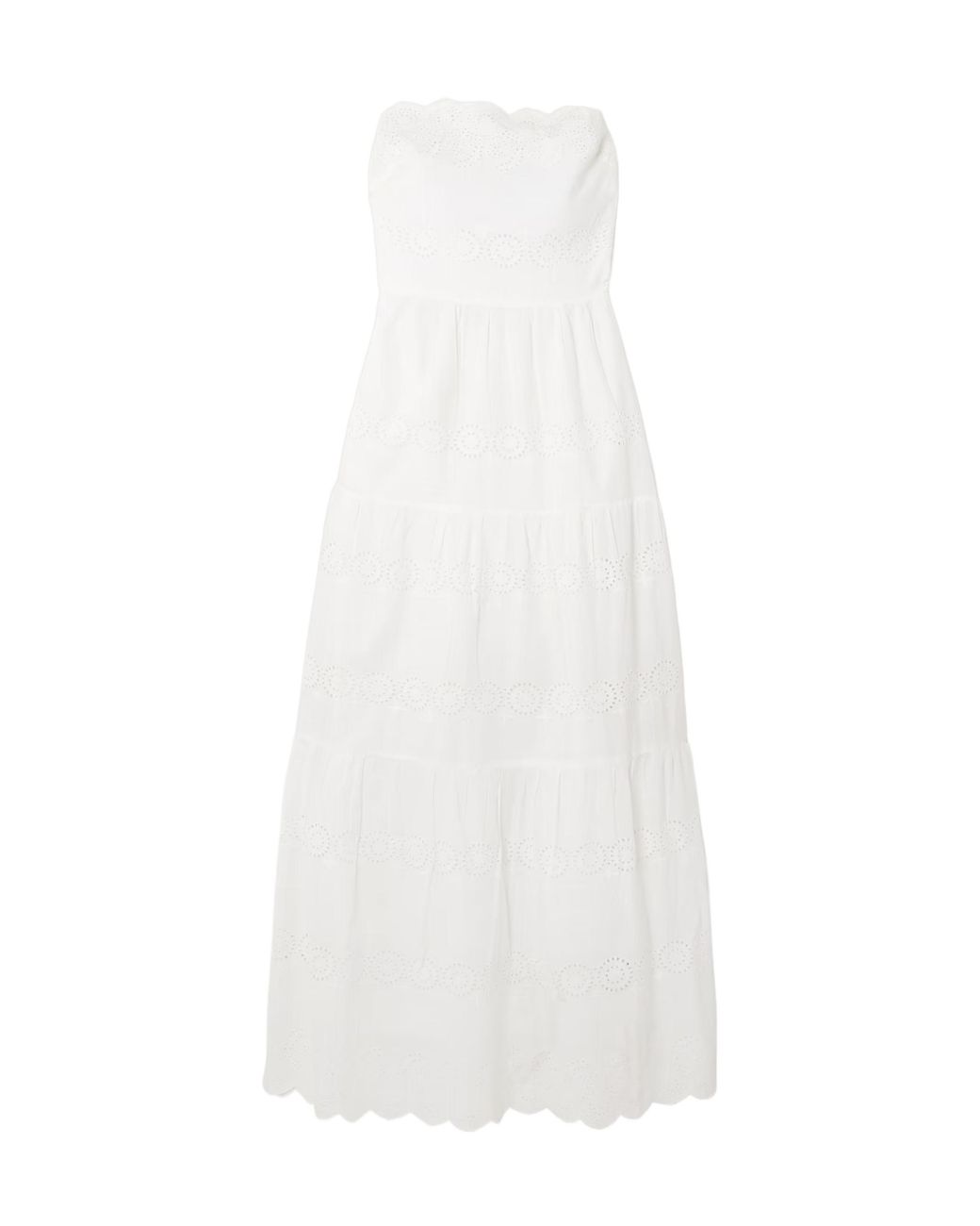 Melissa Odabash White Strapless Scalloped Broderie Anglaise Cotton Midi Dress