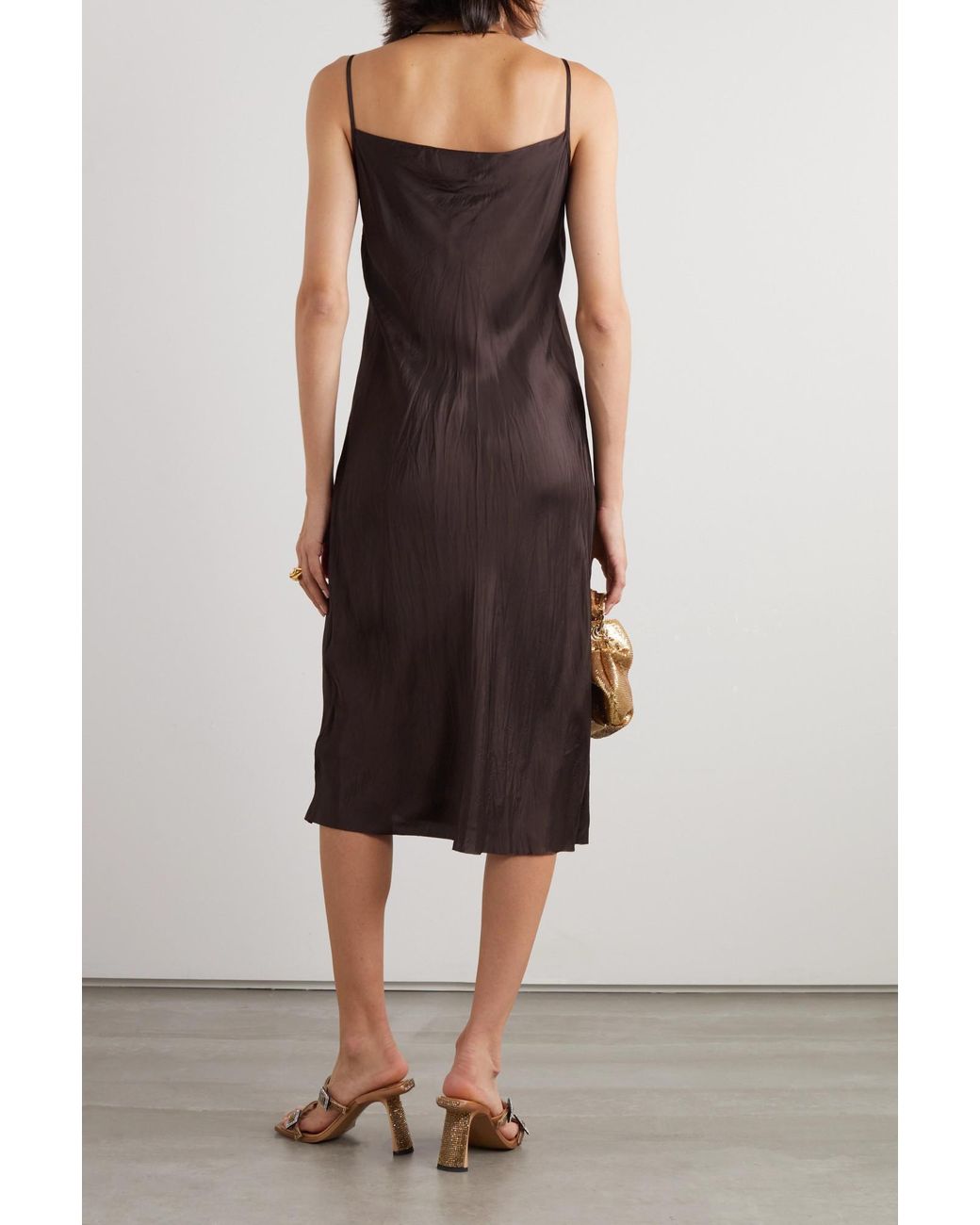 Dries Van Noten Brown Draped Crinkled-Shell Dress
