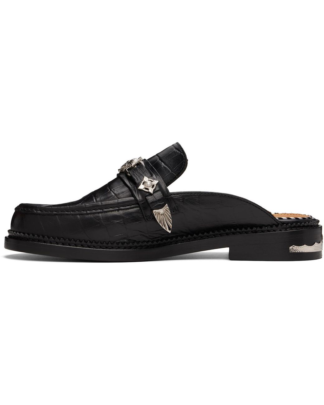 Toga Virilis Black Crocodile-Embossed Mules for men