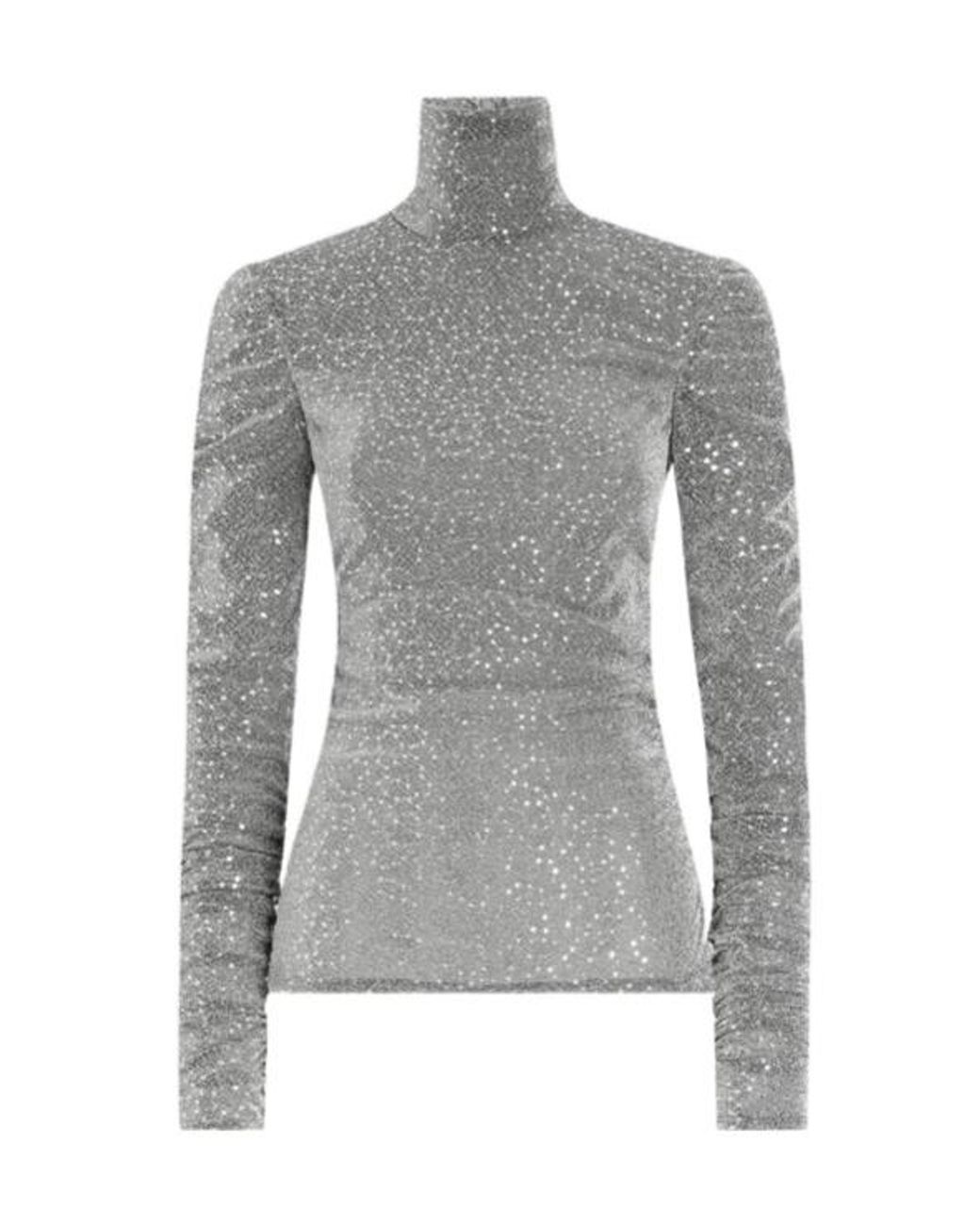 Dolce & Gabbana Gray Draped Sequined Turtle-Neck Top