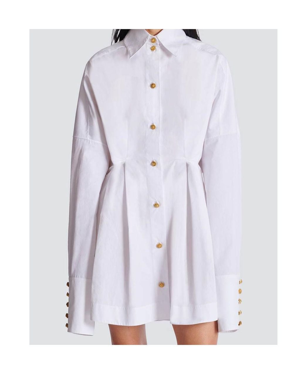 Balmain White Cotton Poplin Shirt Dress
