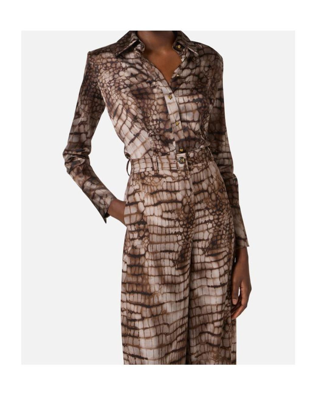 Elisabetta Franchi Brown Printed Satin Shirt