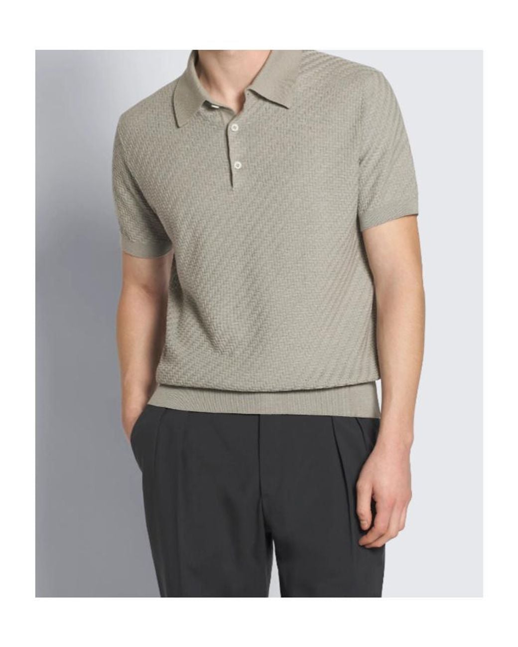 Brioni Gray Woven Pattern Knitted Polo Shirt for men