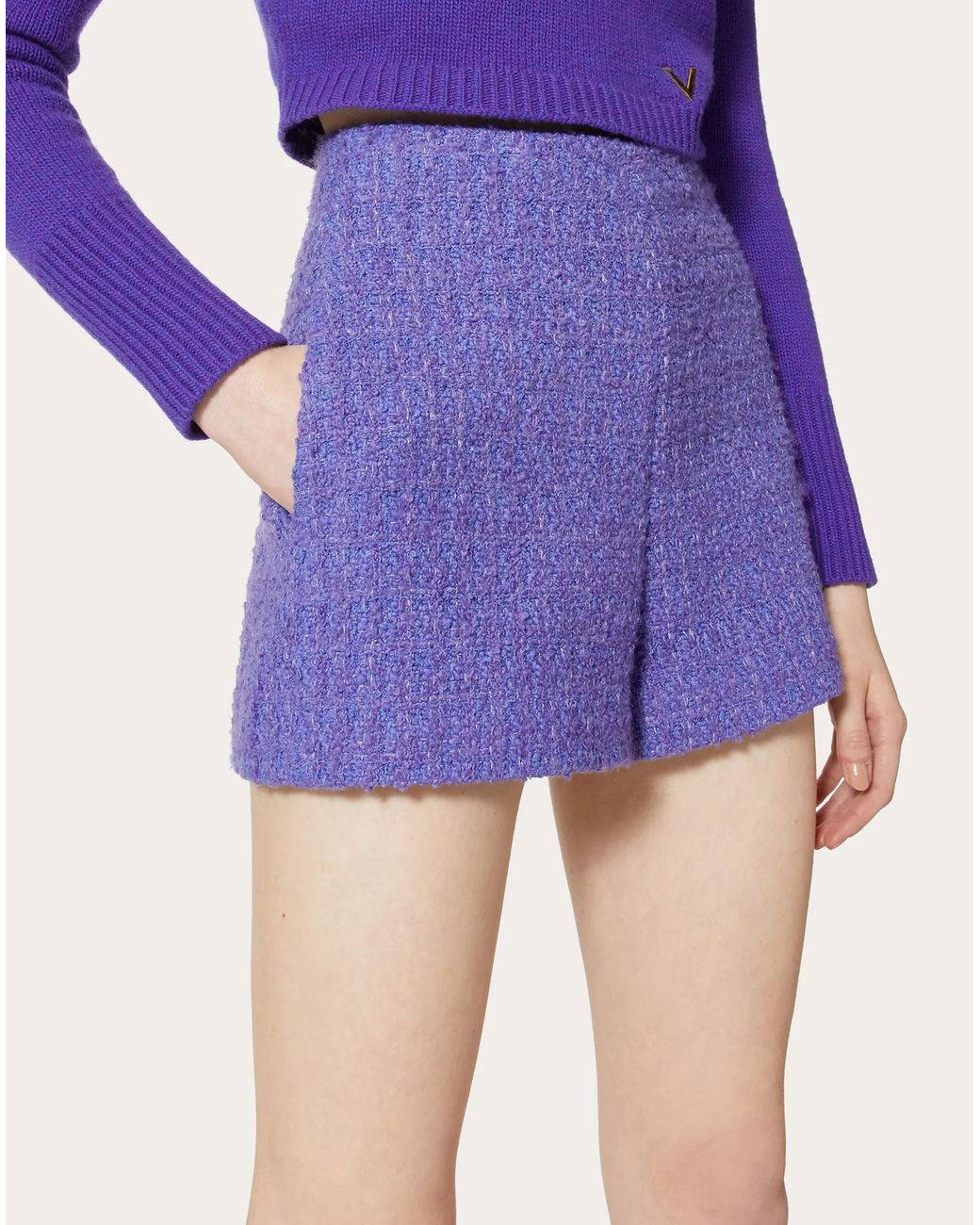Valentino Purple High-Waist Bouclé Shorts