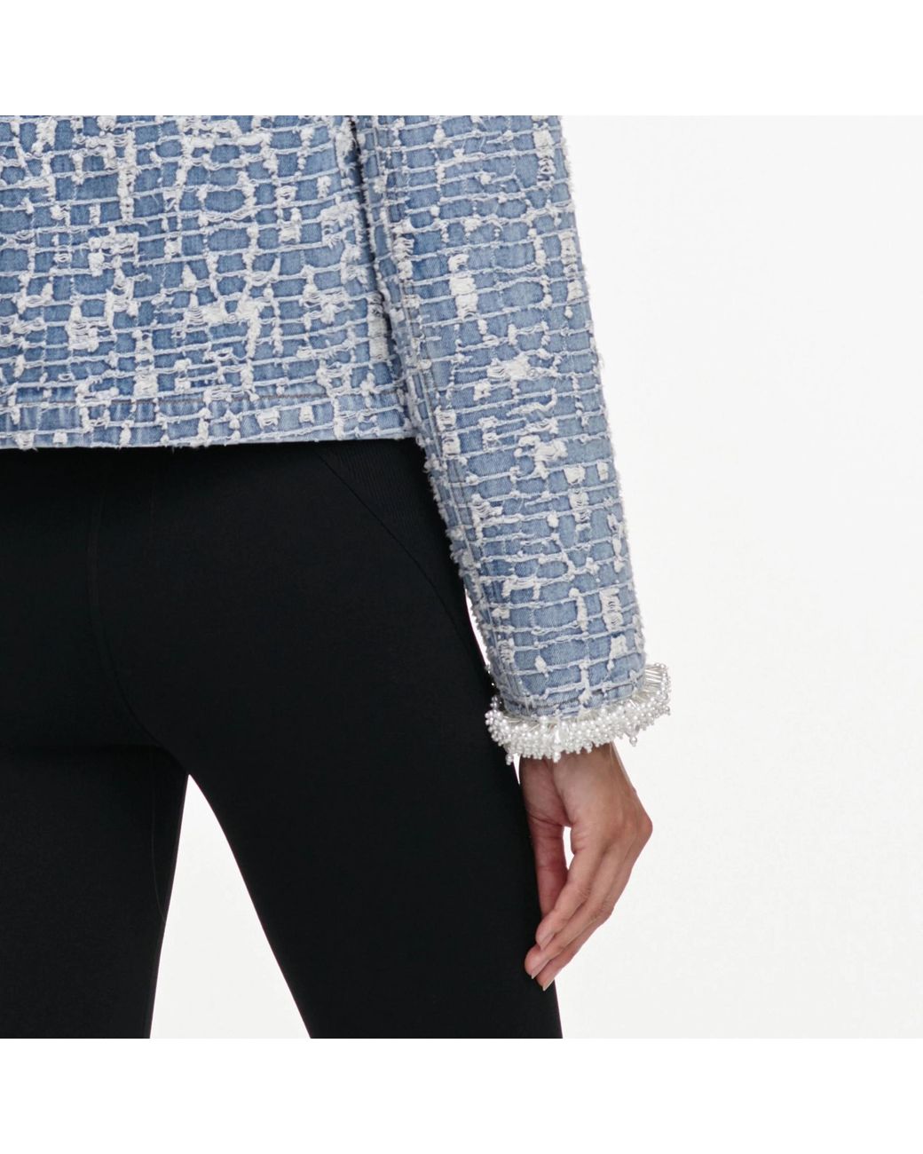 Self-Portrait Blue Textured Denim Jacket